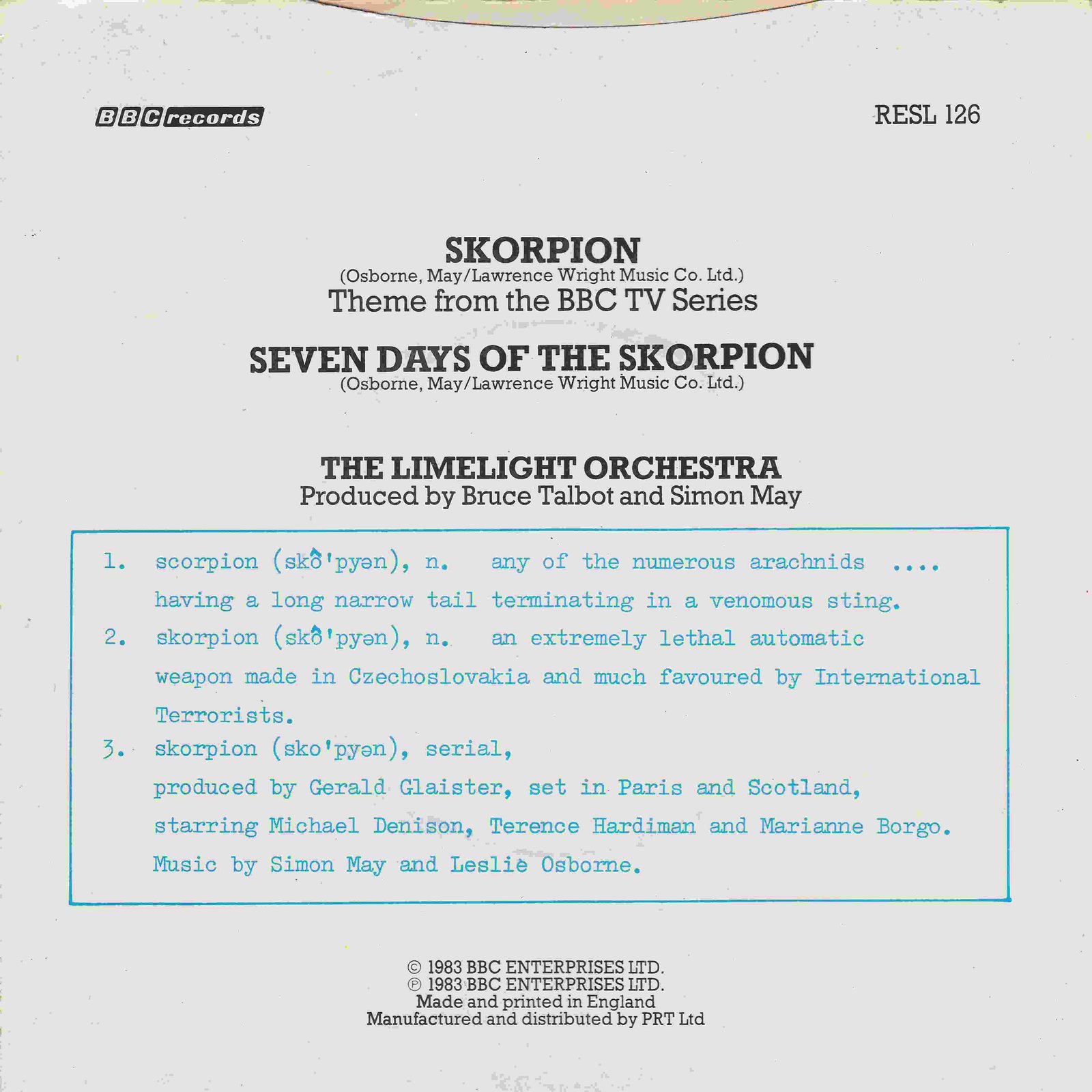 Picture of RESL 126 Skorpion by artist Leslie Osborne / Simon May / The Limelight Orchestra from the BBC records and Tapes library